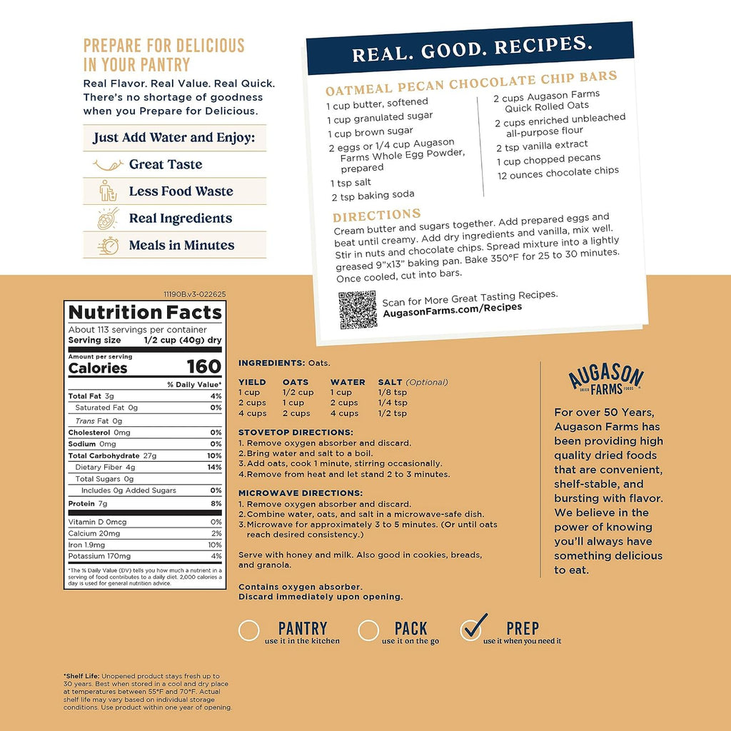 Quick Rolled Oats 4-Gallon Pail | Emergency Food Supply, Everyday Meals, 113 Servings
