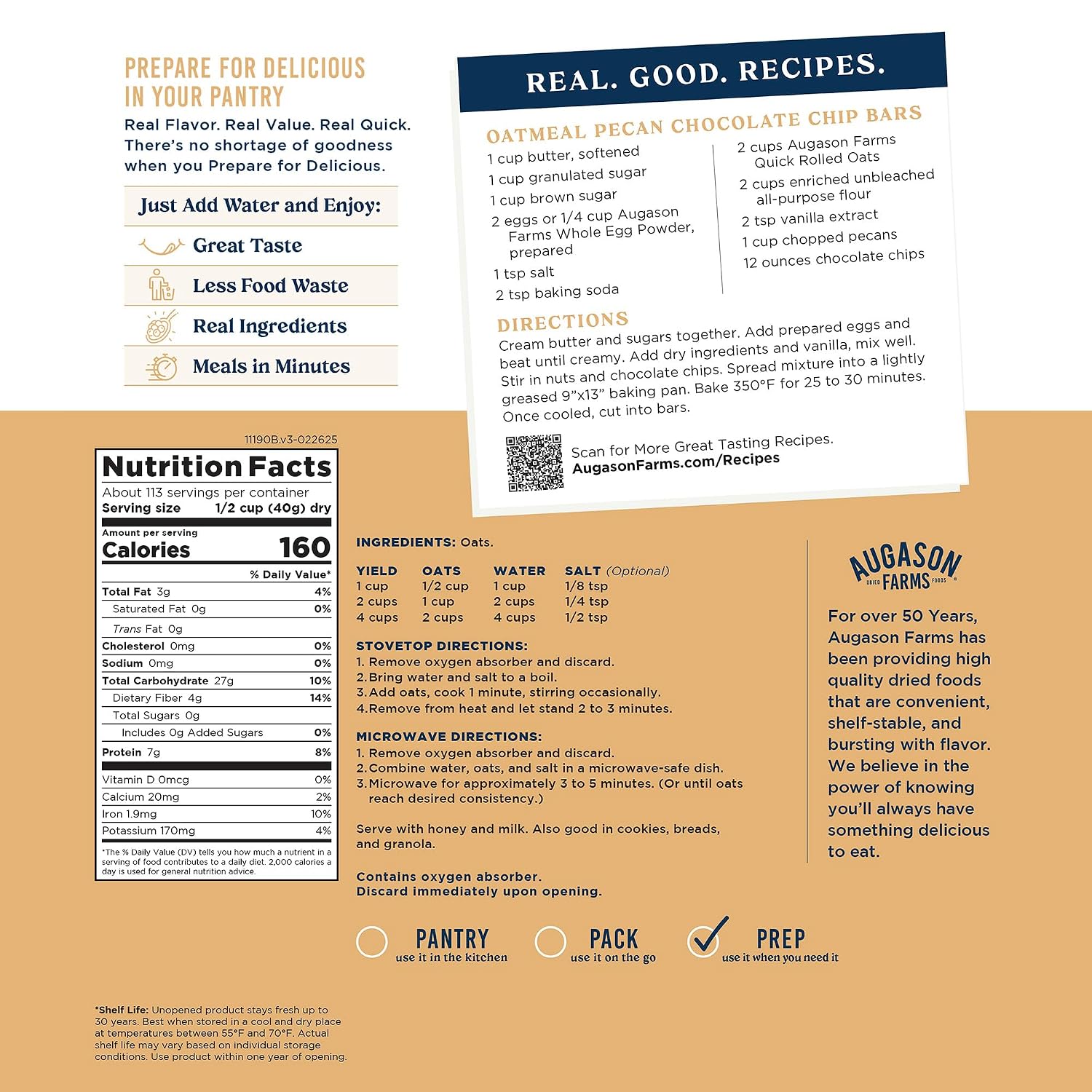 Quick Rolled Oats 4-Gallon Pail | Emergency Food Supply, Everyday Meals, 113 Servings