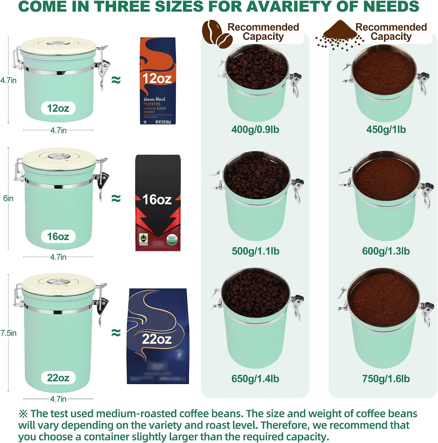 Coffee Canister Airtight, Stainless Steel Bean Storage Container with Date Tracker & Scoop, Grounds Sugar Flour Tea