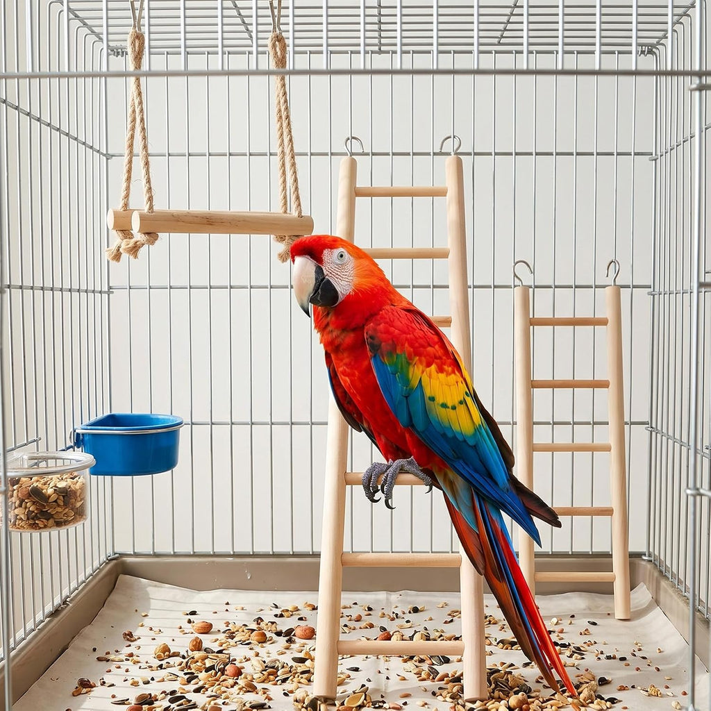 Bird Ladder for Bird Cage 2 Pack Wooden Birds Toys Cage Accessories for Parakeets Parrots Cockatoo (5 Step & 7 Step)
