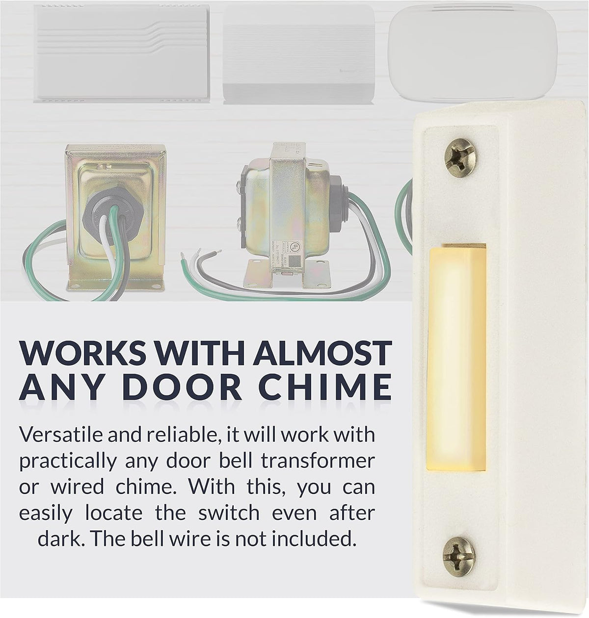 LED Lighted Sturdy Plastic Door Chime Push Button BT3WL White | Classic Rectangular Lighted Door Bell Button |