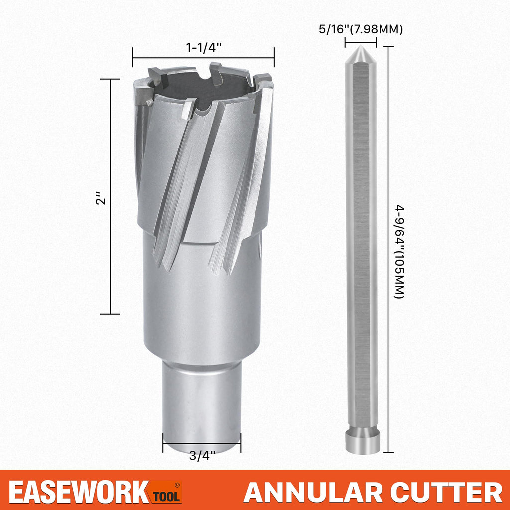 EASEWORK TOOL Carbide-Tipped Annular Cutter, 1-1/4" Diameter 2" Depth