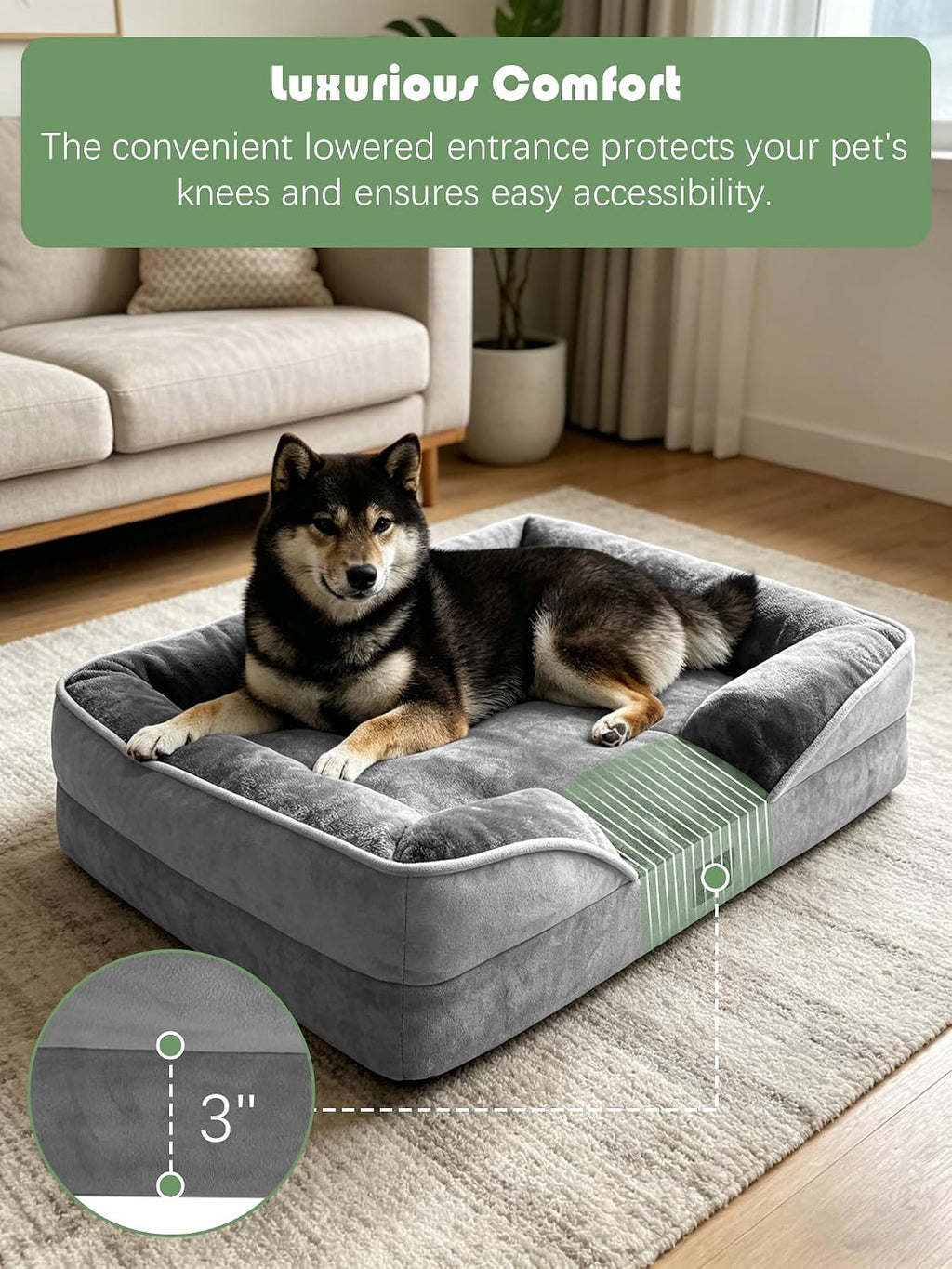 Orthopedic Dog Bed with Sides - Dog Sofa Beds for Medium Dogs, Supportive Foam Pet Couch Bed with Washable Removable