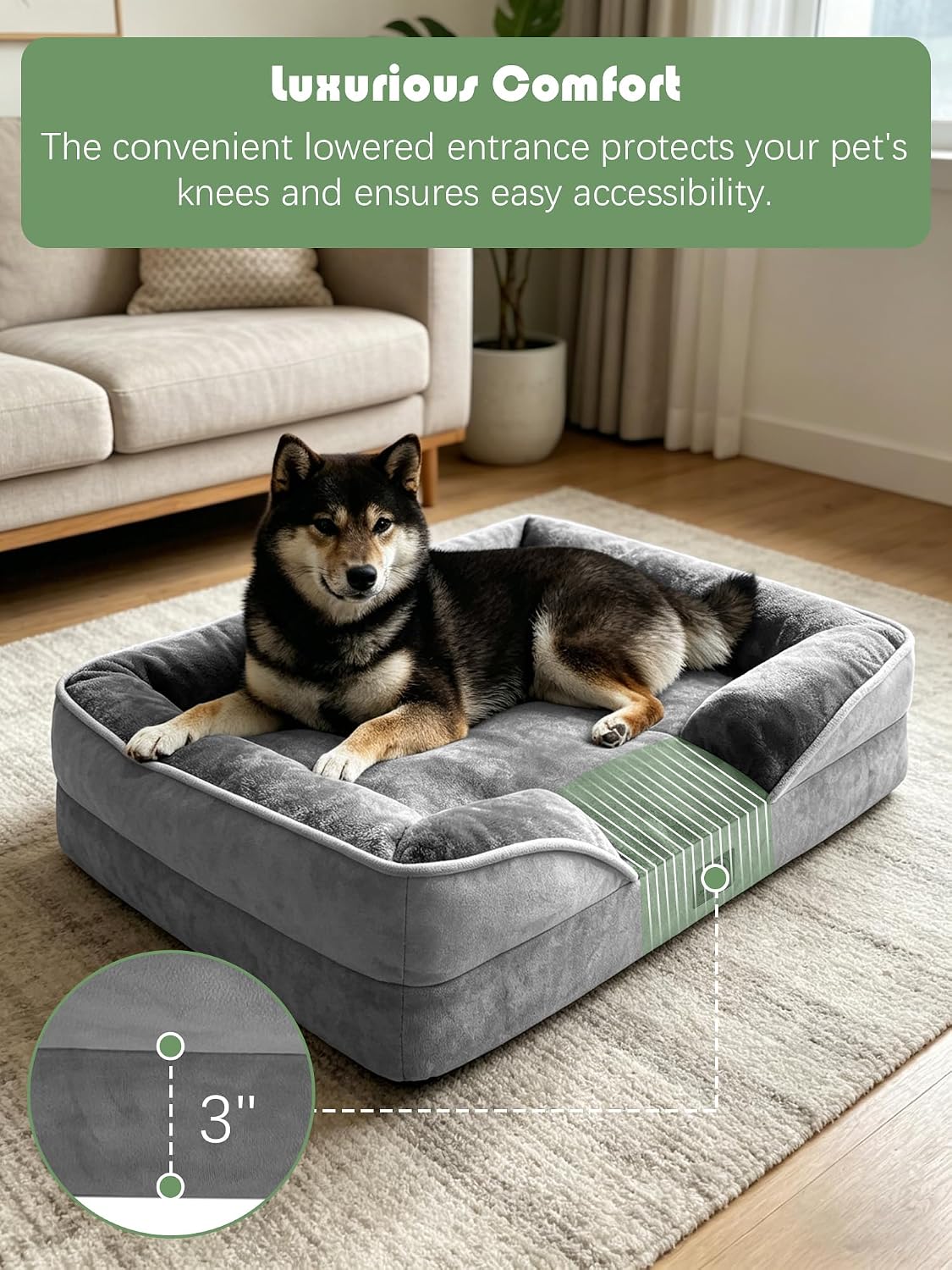 Orthopedic Dog Bed with Sides - Dog Sofa Beds for Medium Dogs, Supportive Foam Pet Couch Bed with Washable Removable