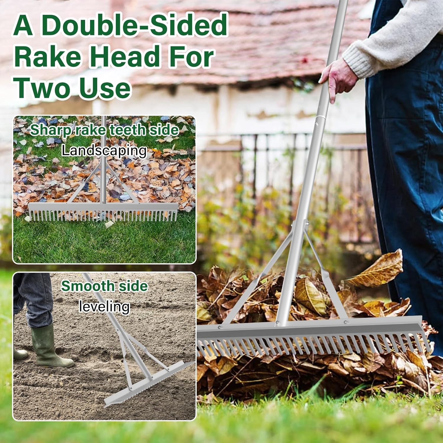 Aluminum Landscape Rake,36 inch Landscape Rake (36" Head X 67" Handle) | Leaf Rake Tool for Loosening Soil,Lawn
