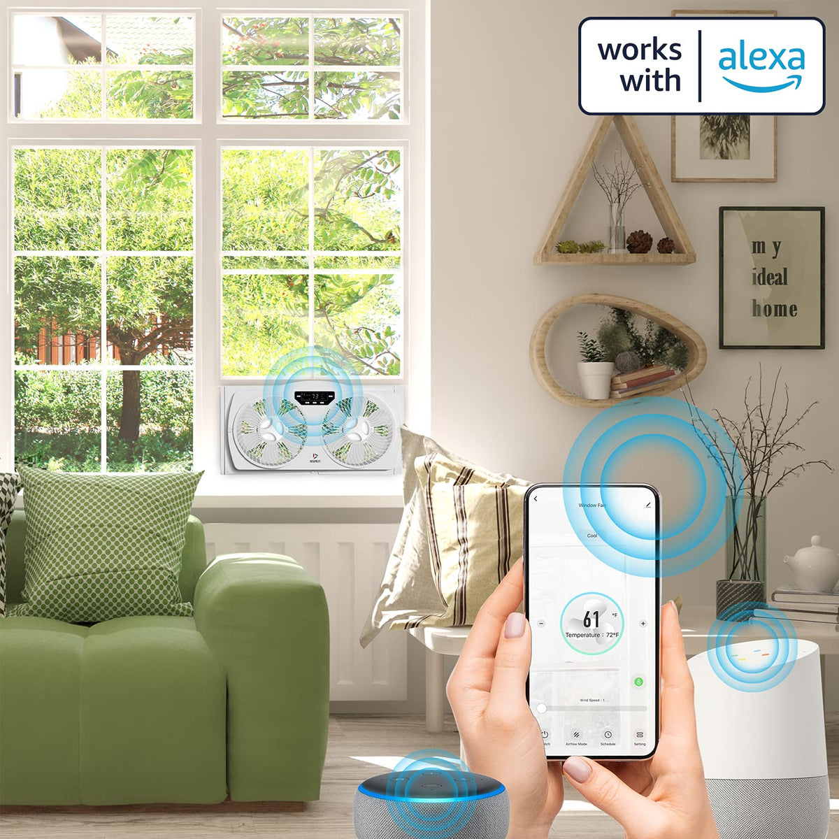 Smart Window Dual Fan | WiFi App Controlled 3 Speed + Multi-Function Detachable Blades Easy Clean Reversible Air Flow