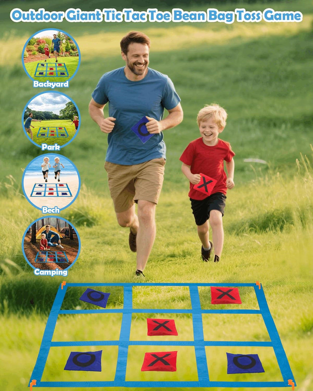 Giant Tic Tac Toe Bean Bags Toss Games, 4FT x 4FT Outdoor Yard Game with 10pcs Bean Bags for Kids Adults and Family