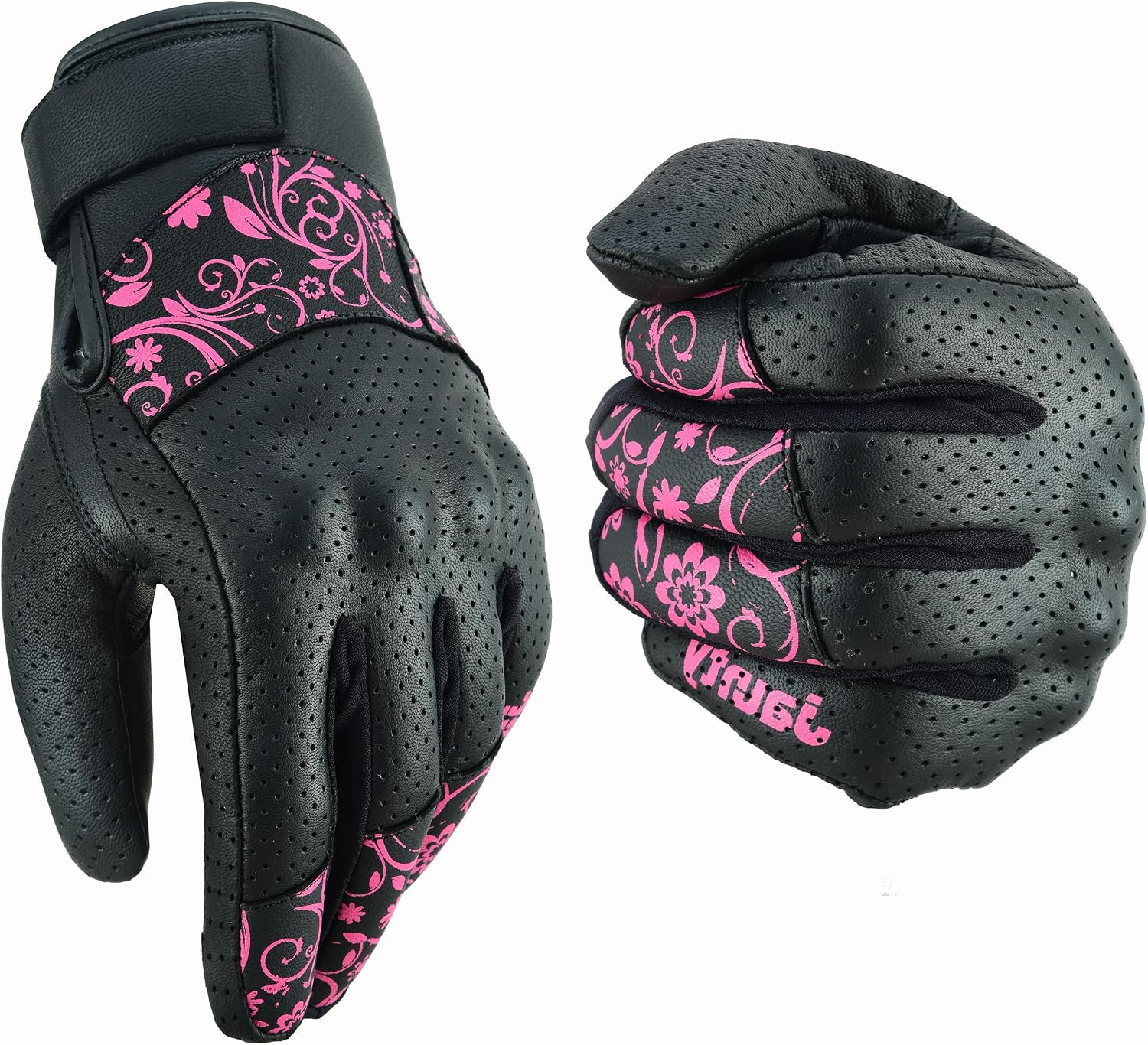 Motorcycle Gloves for Women, Leather Touchscreen Riding Gloves with Hard Knuckle Protection, Perforated Breathable