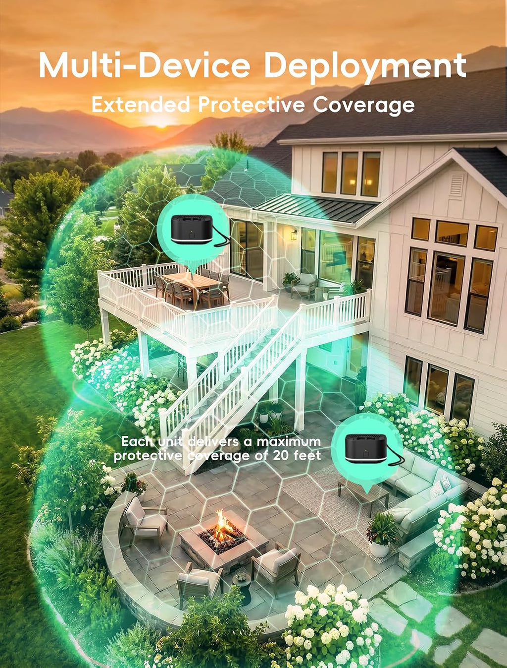 Rechargeable Mosquito Repellent Outdoor Patio, 2 Refills | Electronic Bug Repellent Outdoor Device | 20 ft Coverage