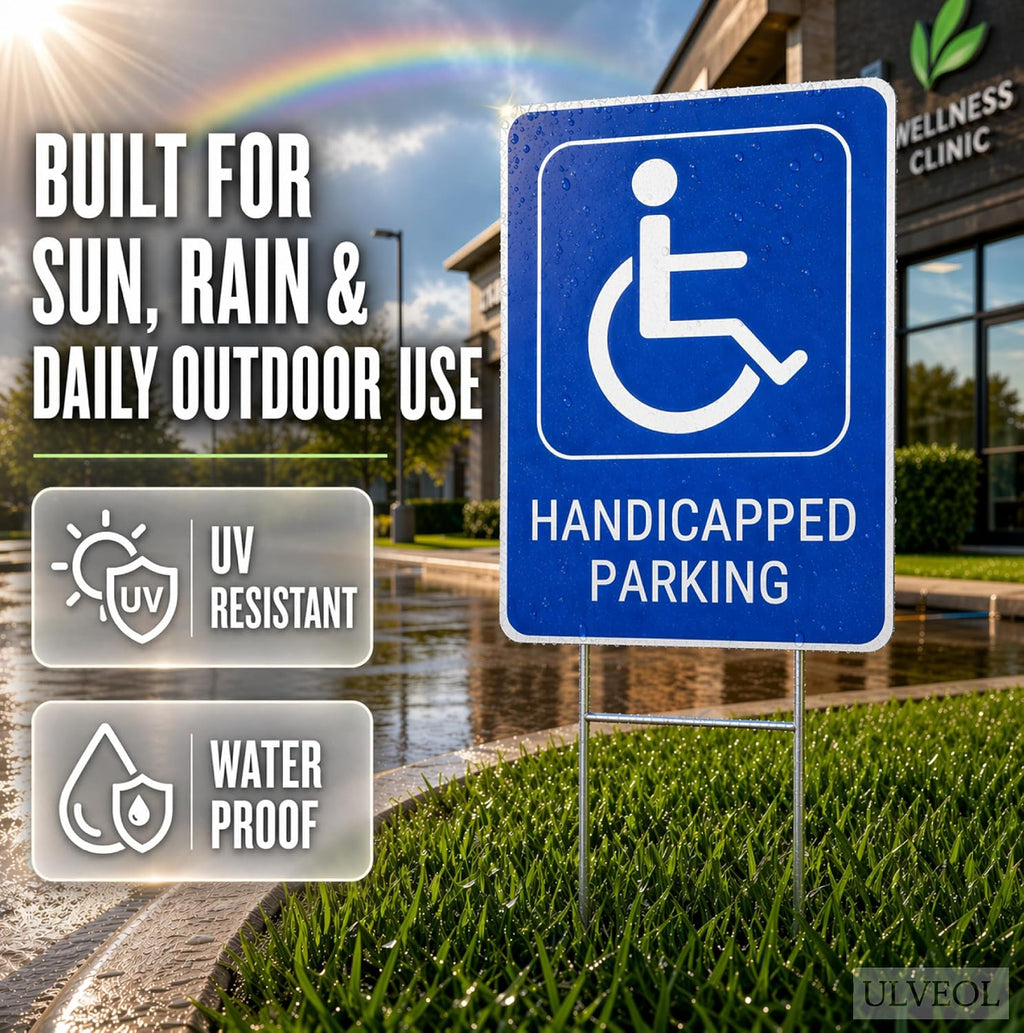 Set of 3 Handicapped Parking Sign with Metal Wire H-Stakes - Double Sided Plastic Reserved Parking Signs - 12x16