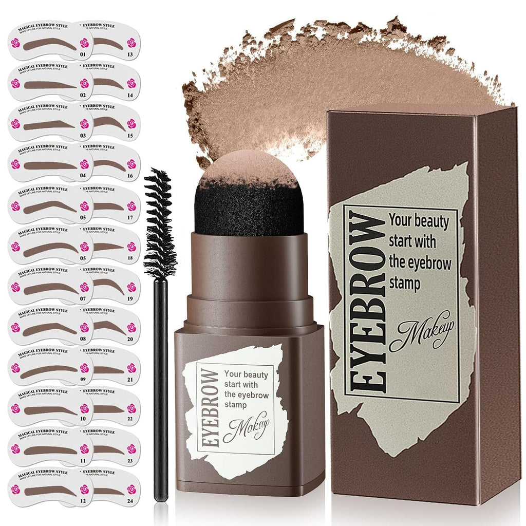 Eyebrow Stamp Long-Lasting Waterproof & Smudge-Proof Brow Shaping Kit with 24 Eyebrow Stencils Brow Makeup (Skin Brown)