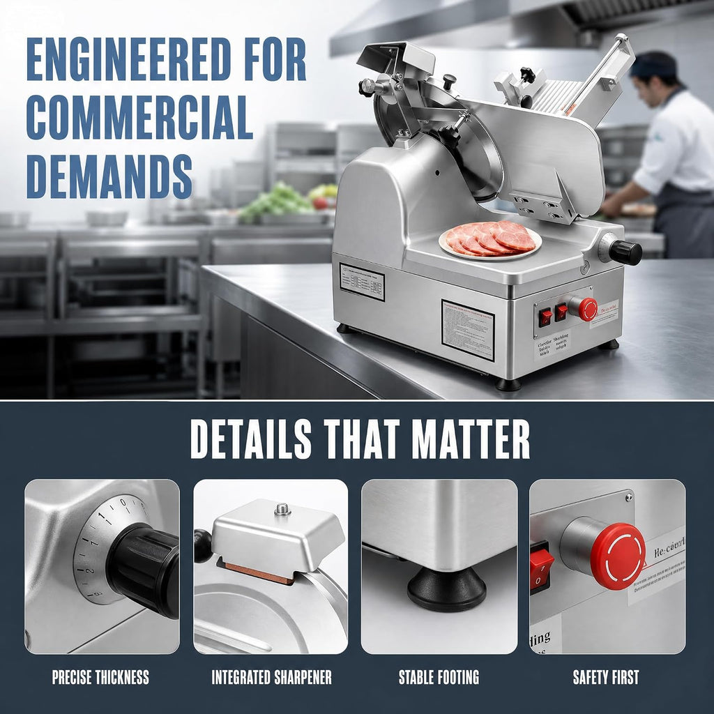 Deli Slicer, 550W Automatic Meat Slicer with 10 Inch Premium Steel Blade, Adjustable 0-0.24 Inch Thickness