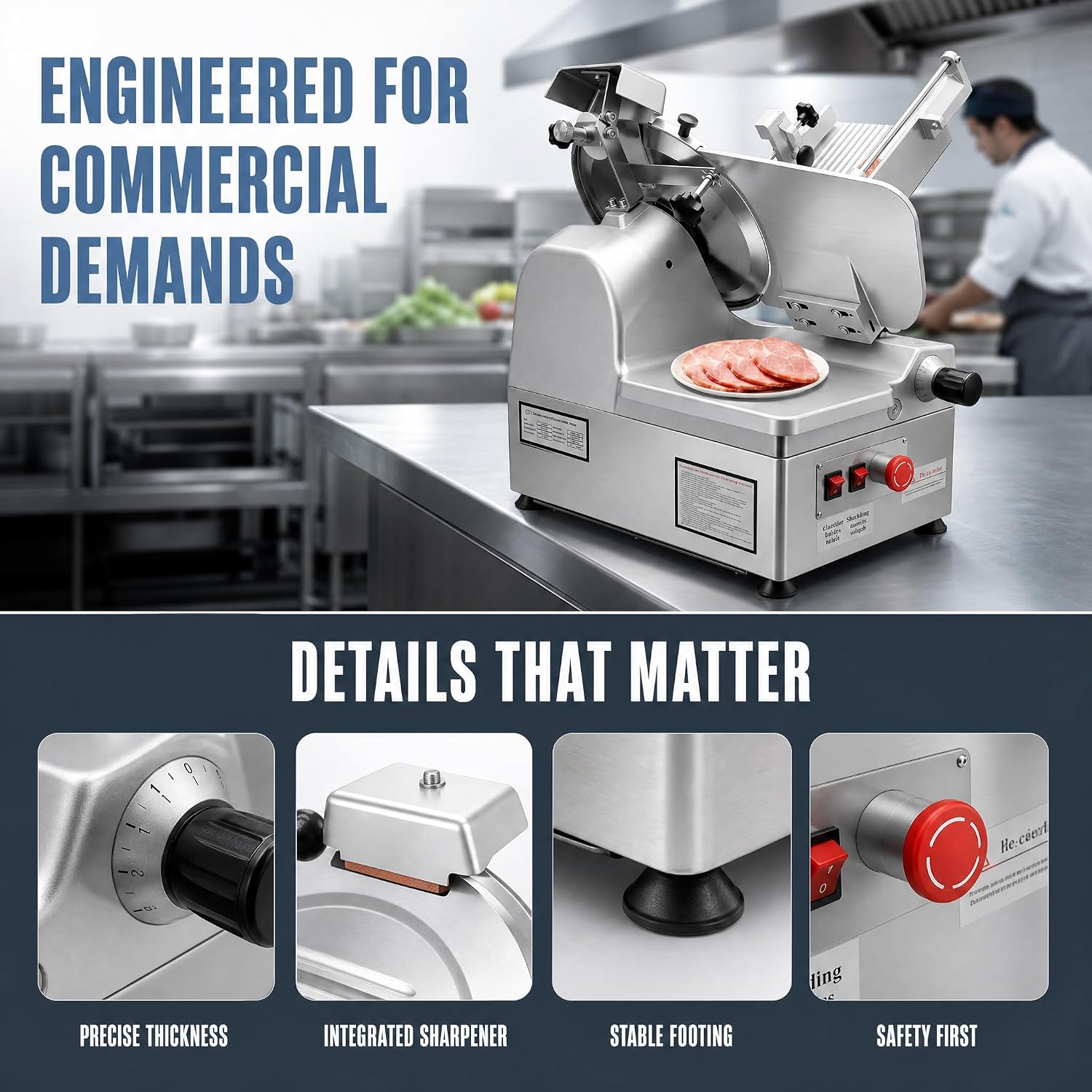 Deli Slicer, 550W Automatic Meat Slicer with 10 Inch Premium Steel Blade, Adjustable 0-0.24 Inch Thickness