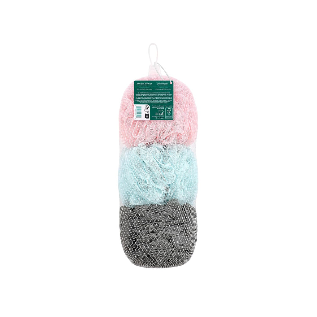 EcoPouf 3 Pack Bath Sponge Set, Soft Recycled Netting Shower Poufs for Gentle Exfoliating & Daily Body Cleansing