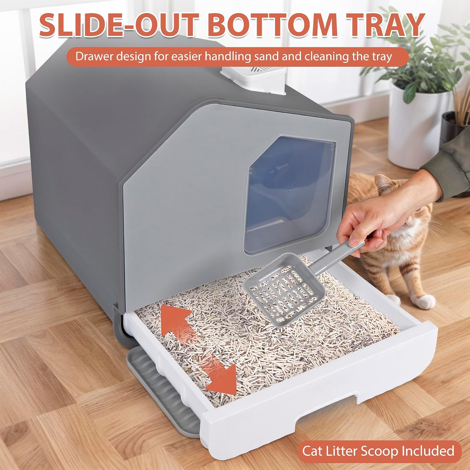 Large Enclosed Cat Litter Box with Mat and Litter Scoop Covered Cat Litter Pan, Odorless Toilet Anti-Splashing Kitty