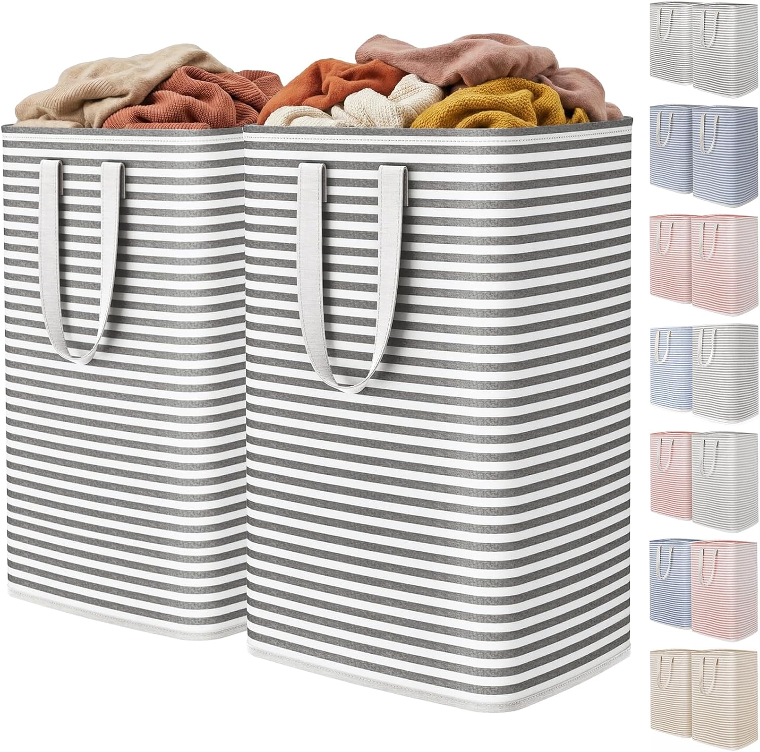 2 Pack Laundry Basket 80L Each, Collapsible Clothes Hamper with Reinforced Handles, Freestanding Waterproof Design