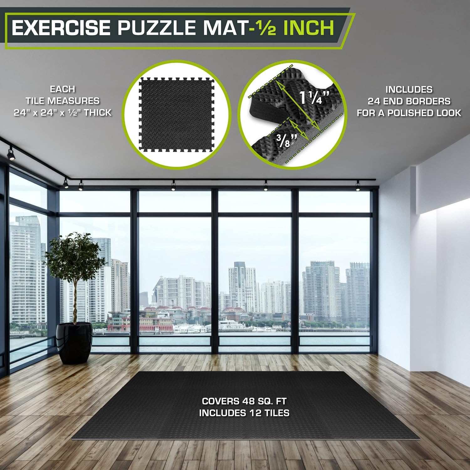 Exercise Puzzle Mat ½-inch, EVA Interlocking Foam Floor Tiles for Home Gym, Workout Equipment, Kids Play Areas