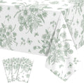 3 Pack Sage Green Floral Plastic Tablecloths, Tea Party Tablecloth