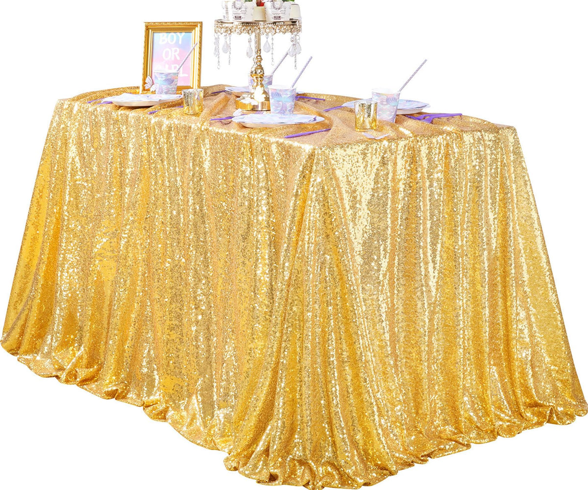 90x132inch Rectangle Sparkly Gold Sequin Tablecloth Wedding Glitter Drapes