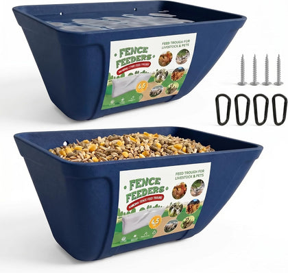 Hanging Chicken Feeder Waterer Heavy Duty BPA-Free Plastic Feed Trough, Fence Mount Livestock Feeding Bucket