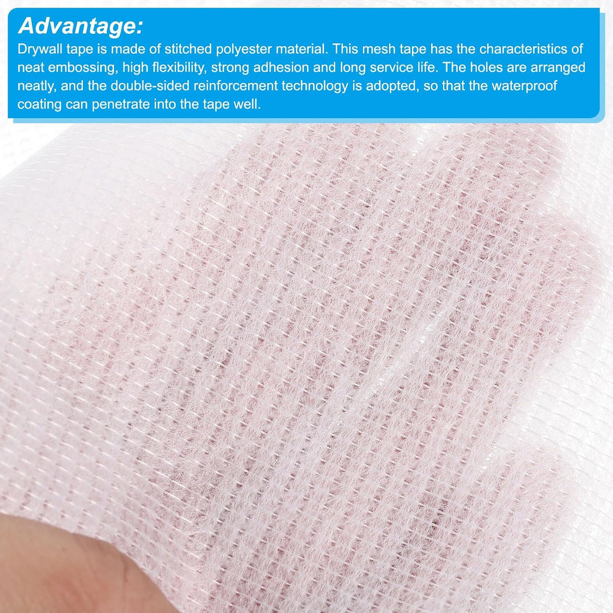 12inch x 66ft Cloth Tape, 1pcs Polyester Fiber Waterproof Mesh Tape Drywall Tape Polyester Fiber Tape White