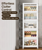 175 QT Stackable Storage Bins with Lids, 5 Tier Collapsible Plastic Storage Cabinet with Magnetic Doors, Removable