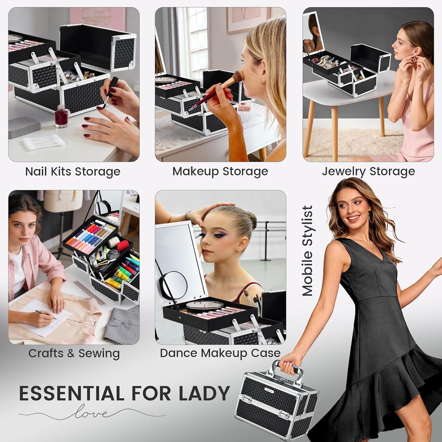 Makeup Box Cosmetic Train Case Portable Makeup Organizer Case with Mirror 2 Tray Make up Storage Case for Nail Teach