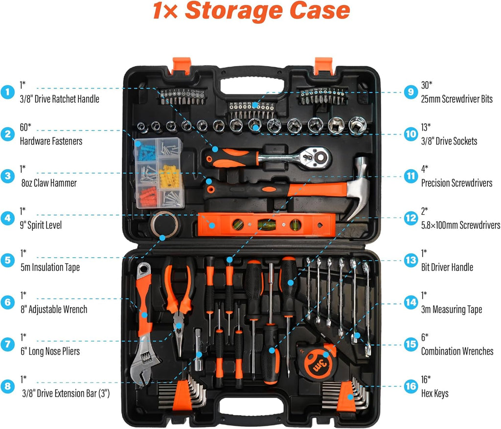 Home Repair Tool Kit 141 Piece General Basic Tool Set for Men Women Mechanic's Tool Set for Home Car Dorm Screwdriver