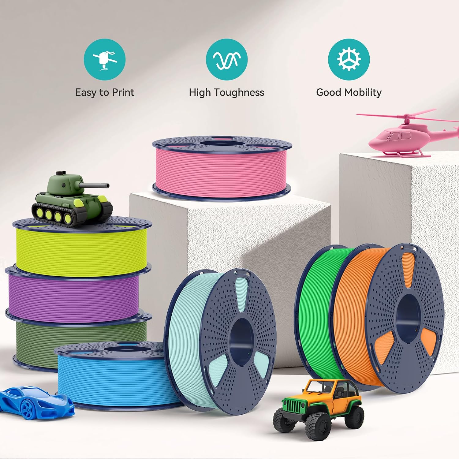 1KG PLA Matte 3D Printer Filament 1.75mm, Matte Black | Frosted Matte Finish Hides Layer Lines, Low Warp & Smooth