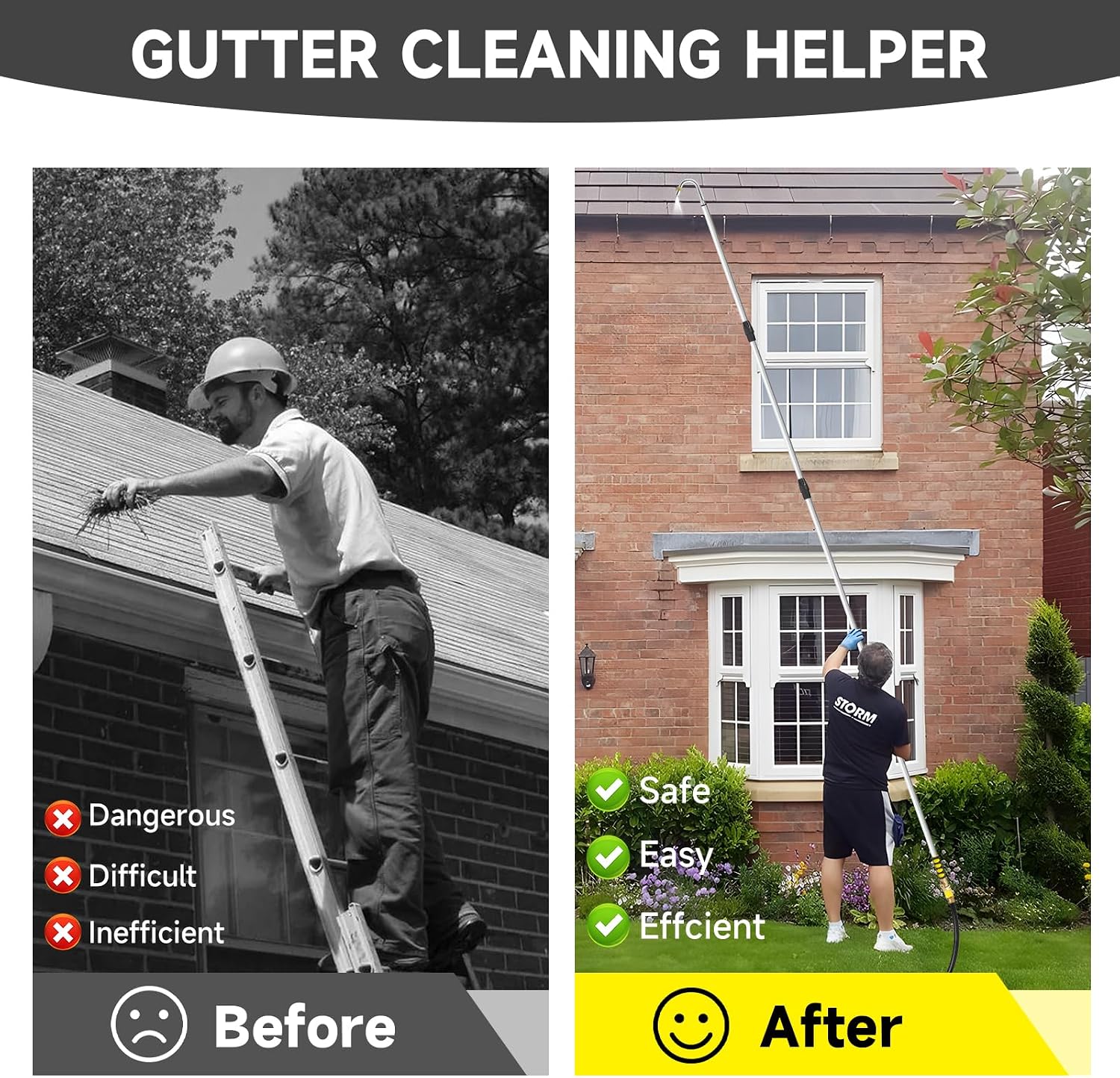 20FT Reach Gutter Cleaning Tools from Ground, Telescopic Rain Gutter Cleaners Tool with Hose Attachment and Heavy