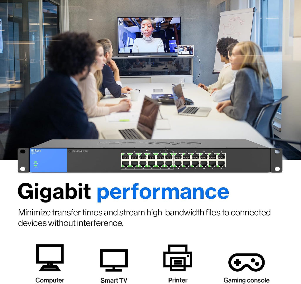 LGS124P 24 Port Gigabit Unmanaged Network PoE Switch with 12 PoE+ Ports @ 120W for Business, Office, IP Surveillance