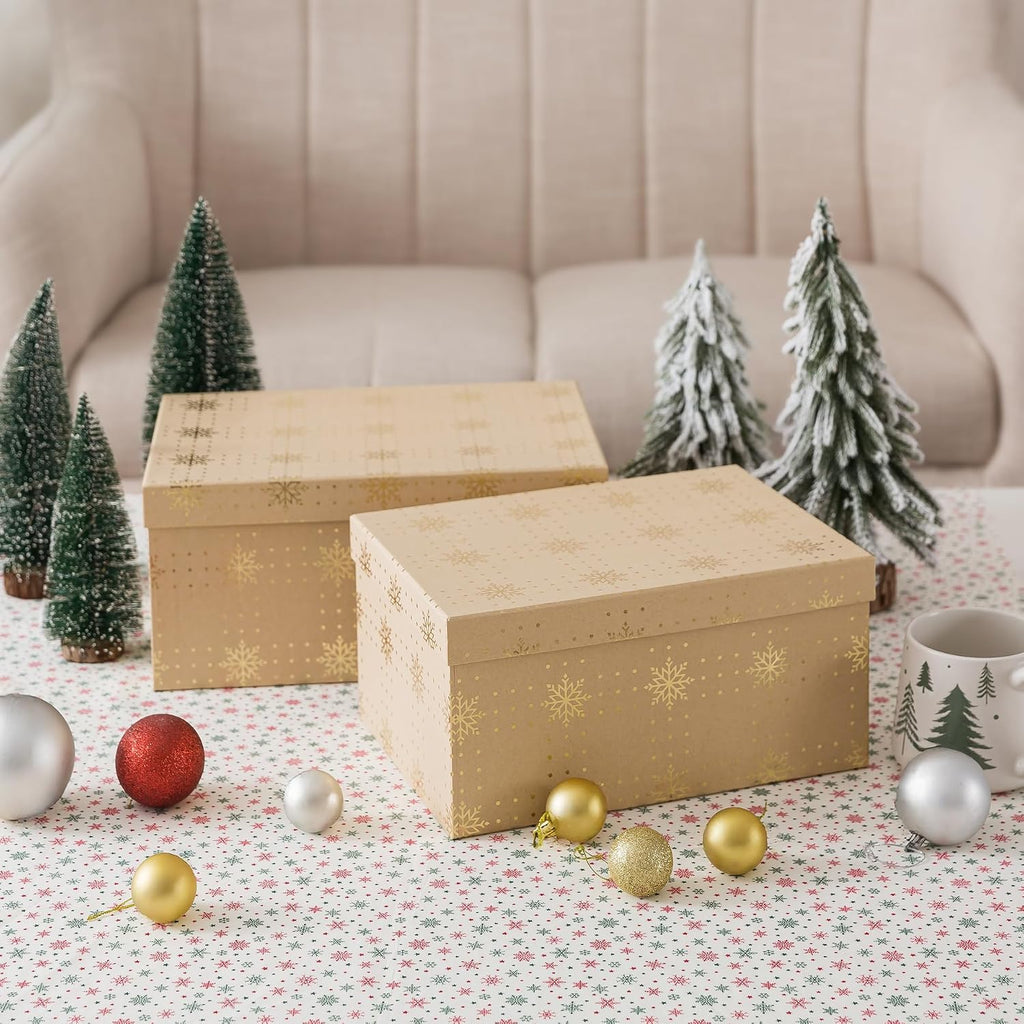 Large Christmas Nesting Gift Boxes with Lids, Set of 2, Kraft