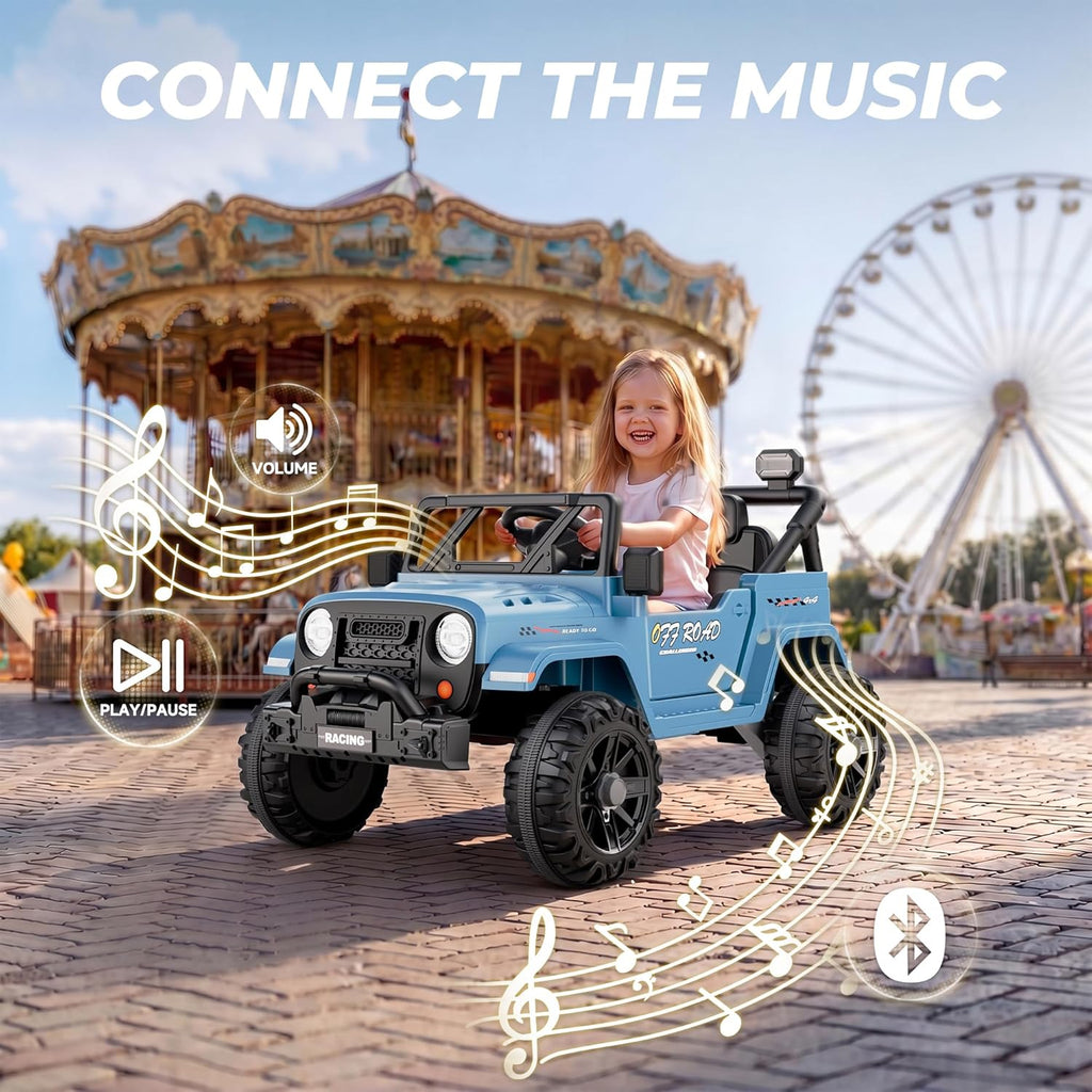 12V Electric Ride On Car, Toddler First Car, Blue | Realistic truck styling, parent remote control, soft start