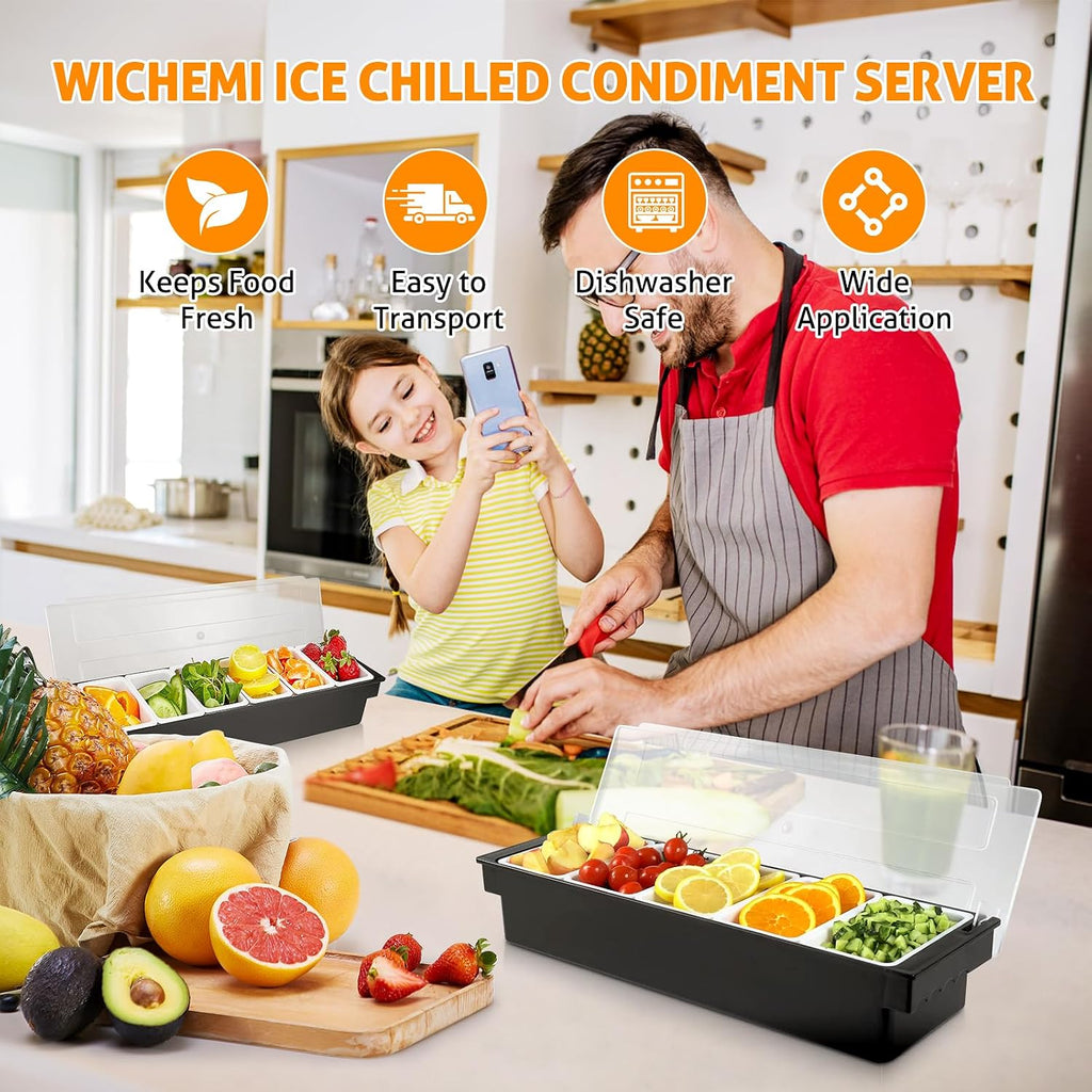 Ice Chilled Condiment Caddy with 5 Removable Trays and Lids