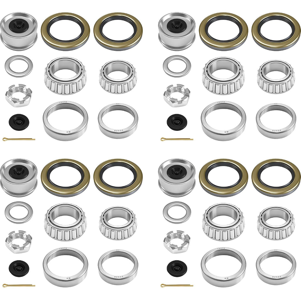 4 Sets 7,000 lb Boat Trailer Axles Bearing Kits, 25580 14125A Bearings-Double Lip Grease Seals 10-36 (or 10-10), Fits