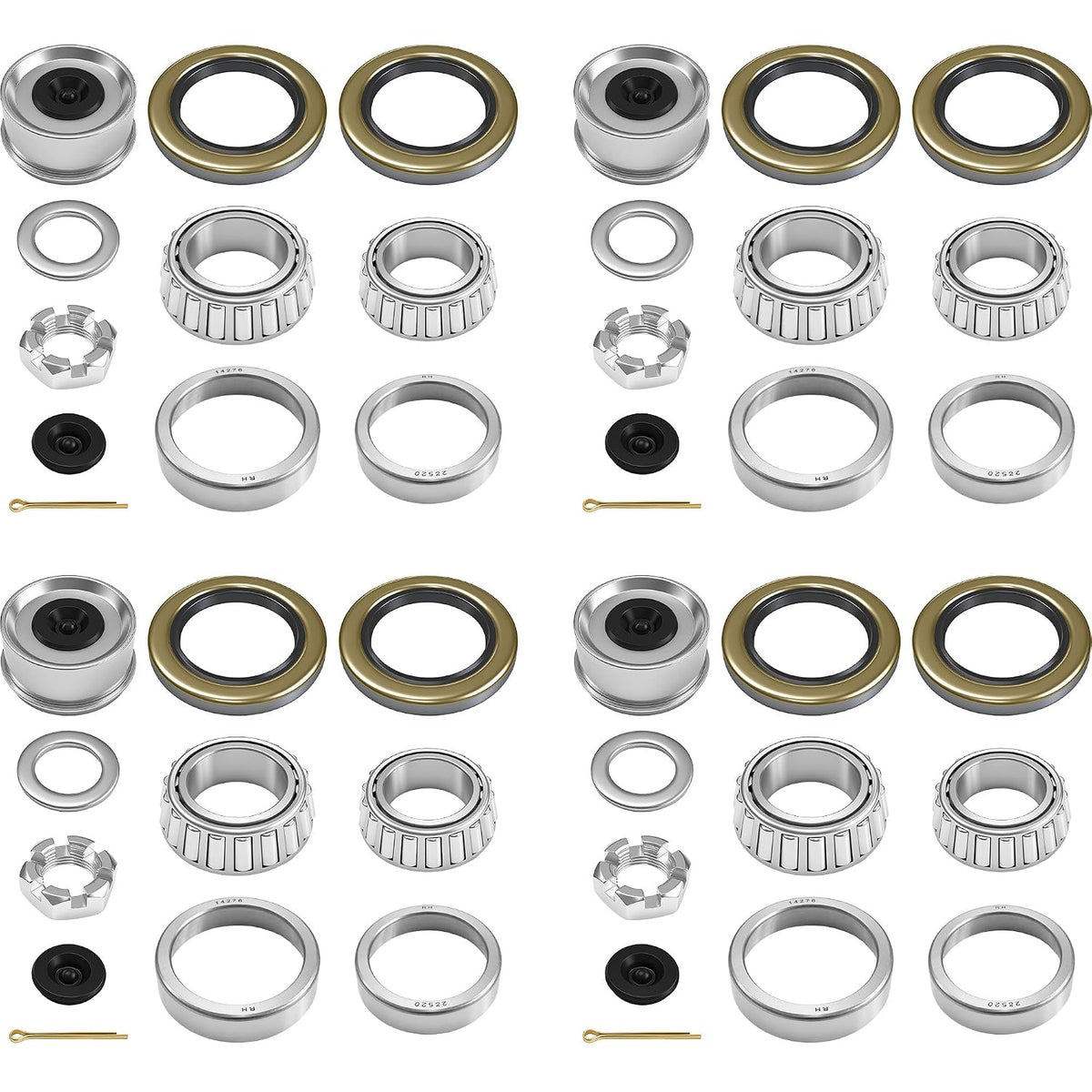4 Sets 7,000 lb Boat Trailer Axles Bearing Kits, 25580 14125A Bearings-Double Lip Grease Seals 10-36 (or 10-10), Fits