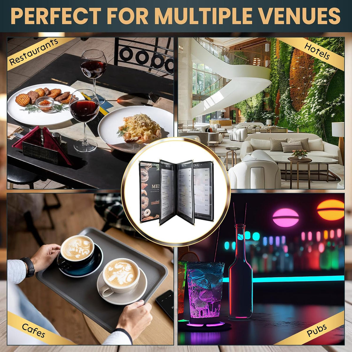 Menu Covers 8.5 x 11 Inch, 2 Pack (4 Page 8 View)