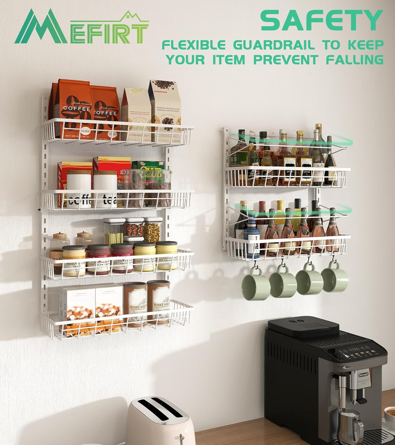 Over The Door Pantry Organizer, Wall Mount Spice Rack, Pantry Hanging Storage and Organization, 6 Adjustable Baskets