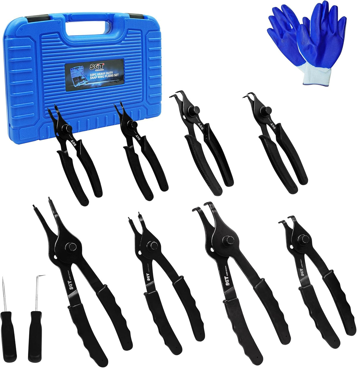 SGT 10pcs Snap Ring Pliers Set, Internal and External Circlip Pliers