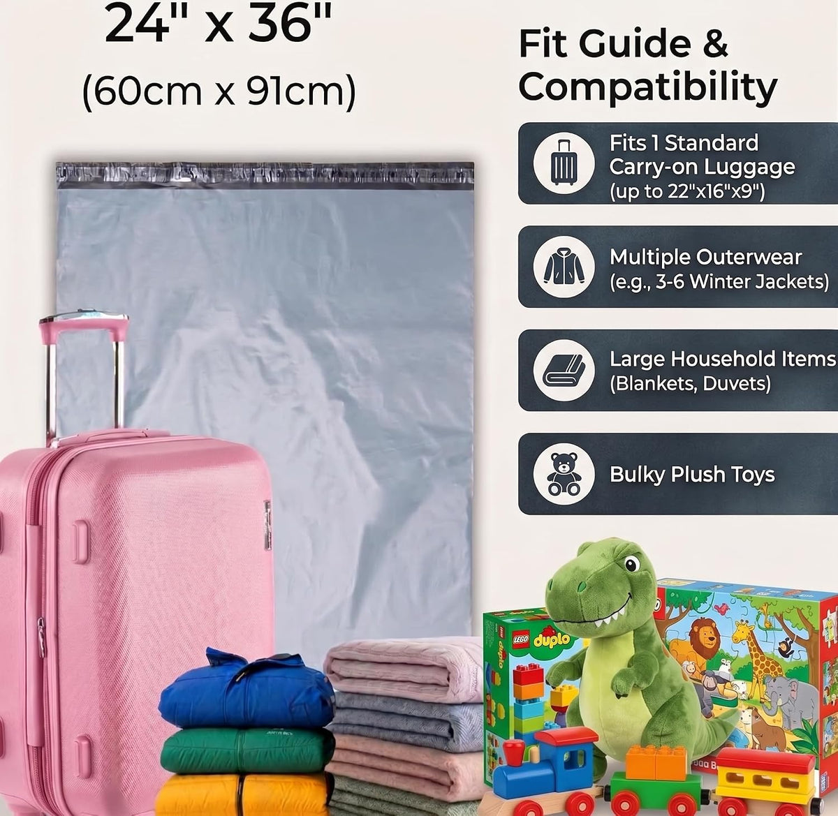 Extra Large Poly Mailers 24x36, 5 PCS Large Shipping Bags Bulk for Clothing