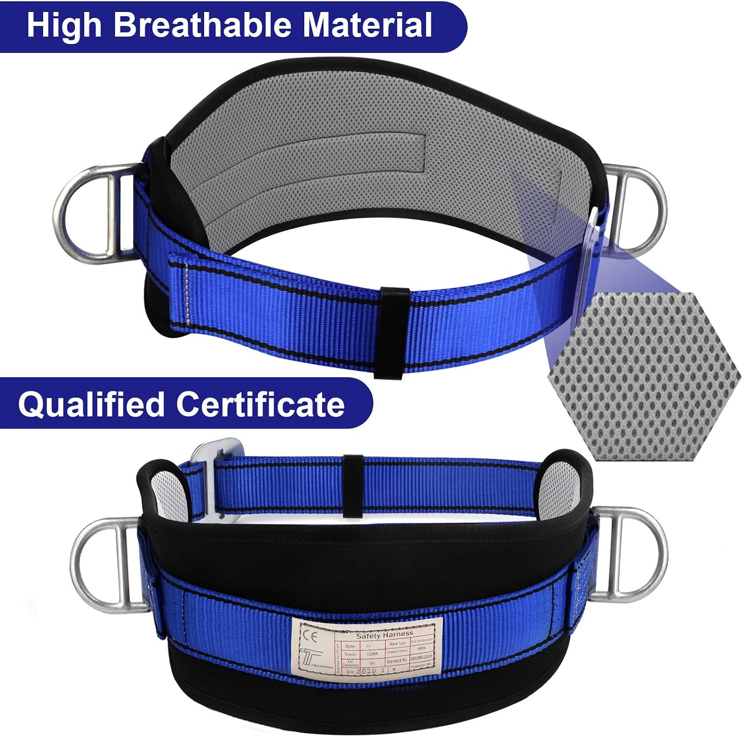 Trsmima Safety Climbing Harness Belt - Positioning Climbing Belt with Waist Pad and 2 D Rings, Personal Portable
