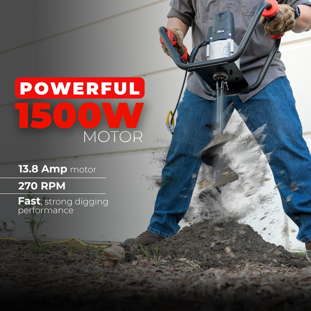 1500W Electric Post Hole Digger Earth Auger with Reverse Function Dig Hole Fence Post Hole Digging, Tree Planting