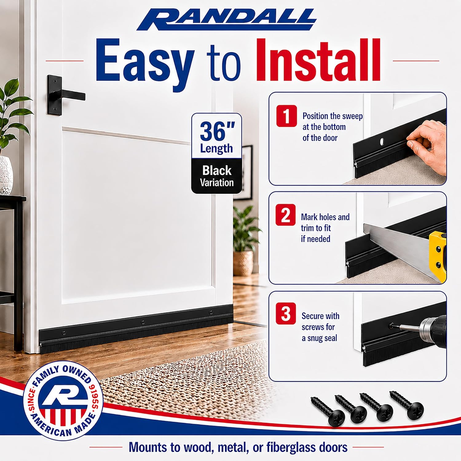Door Sweeps – Aluminum & Brush | Brush Sweeps for Gaps Up to 1” | Black Holder | 3 Feet | Fill Gaps & Keep Unwanted