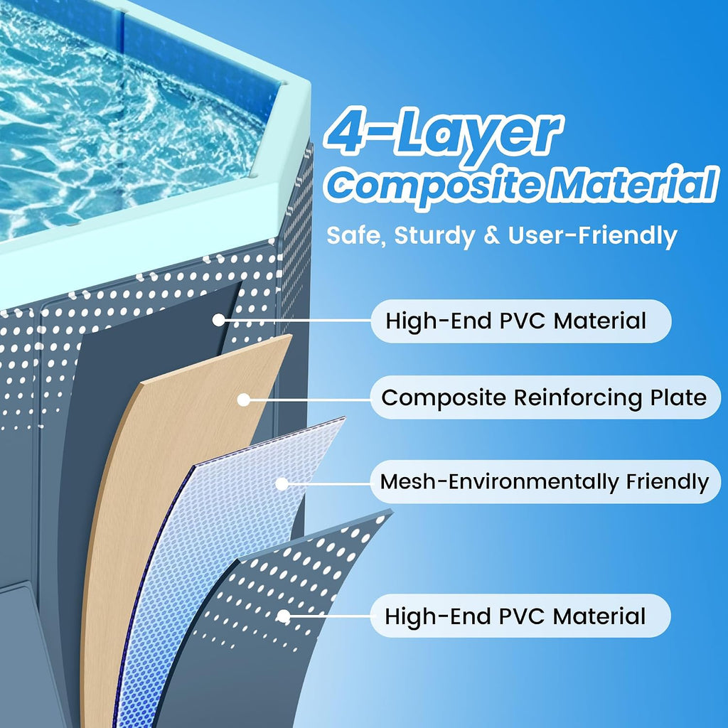 Foldable Non-Inflatable Above Ground Framed Swimming Pool for Backyard, Family Pool (113" x 66" x 20")