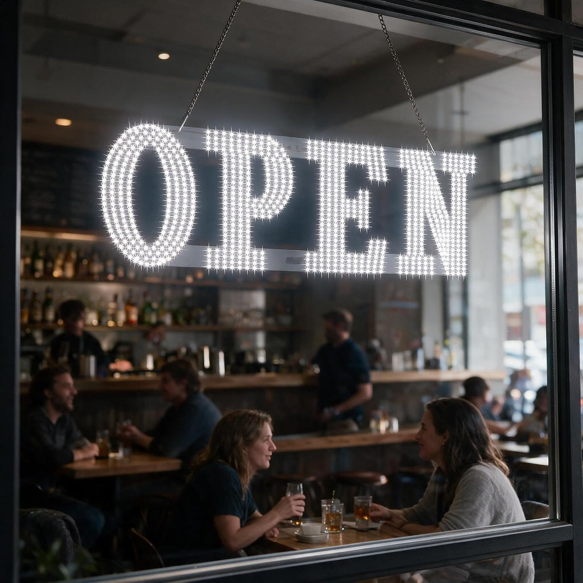 30"x10" Large LED Open Sign for Business - Unique Design super Bright Open Signs With chain - High Visibility for