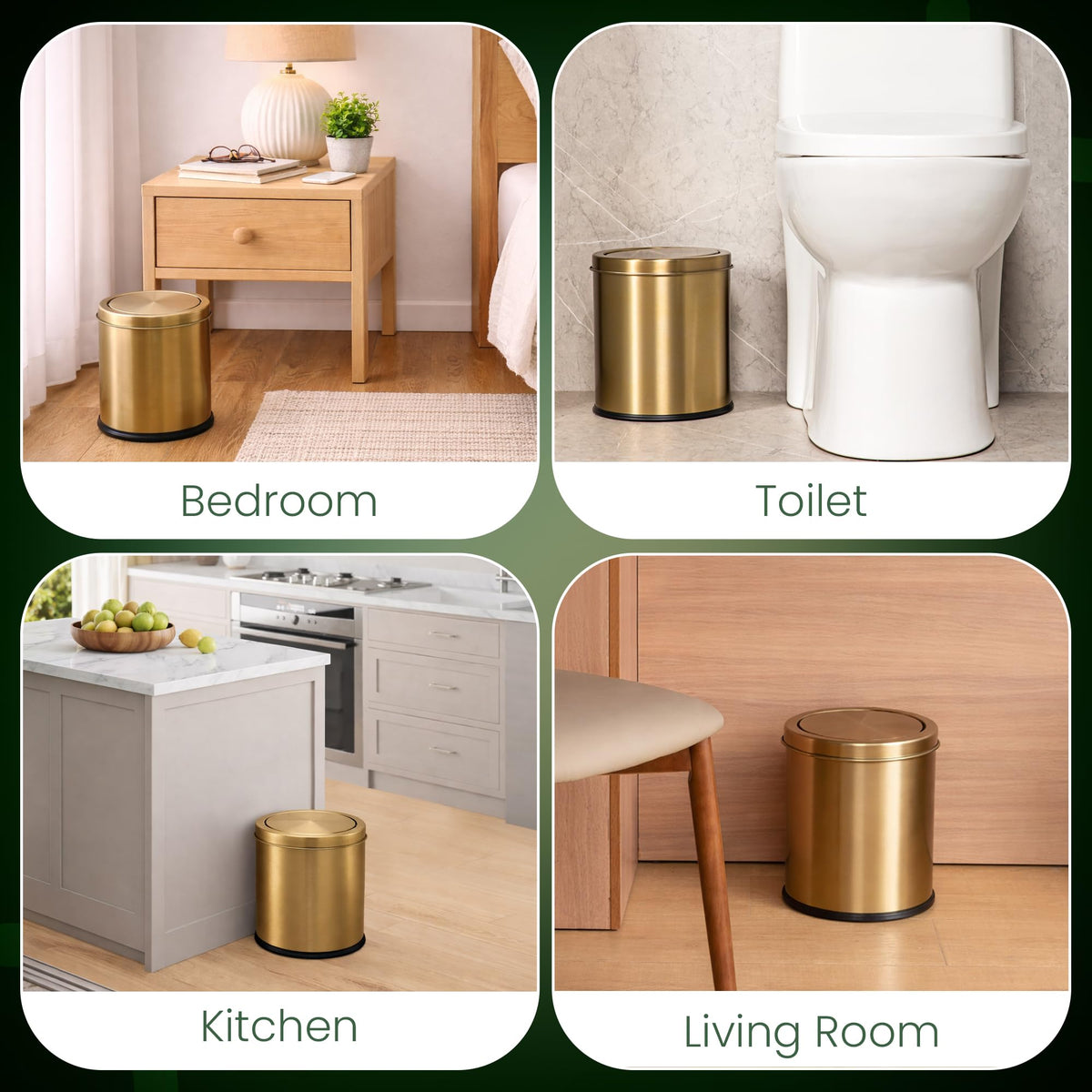 Gold Bathroom Trash Can with Lid | 5L Garbage Can | Small Trash Can