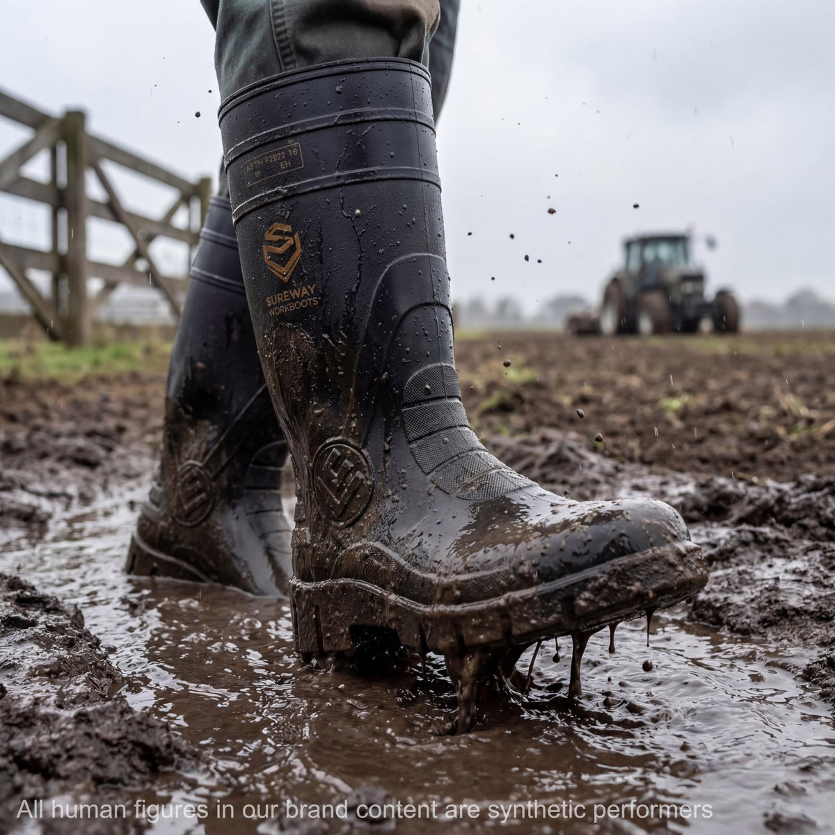 Men's Soft Toe PVC Rain Work Boots, Waterproof Knee-High Pull-On