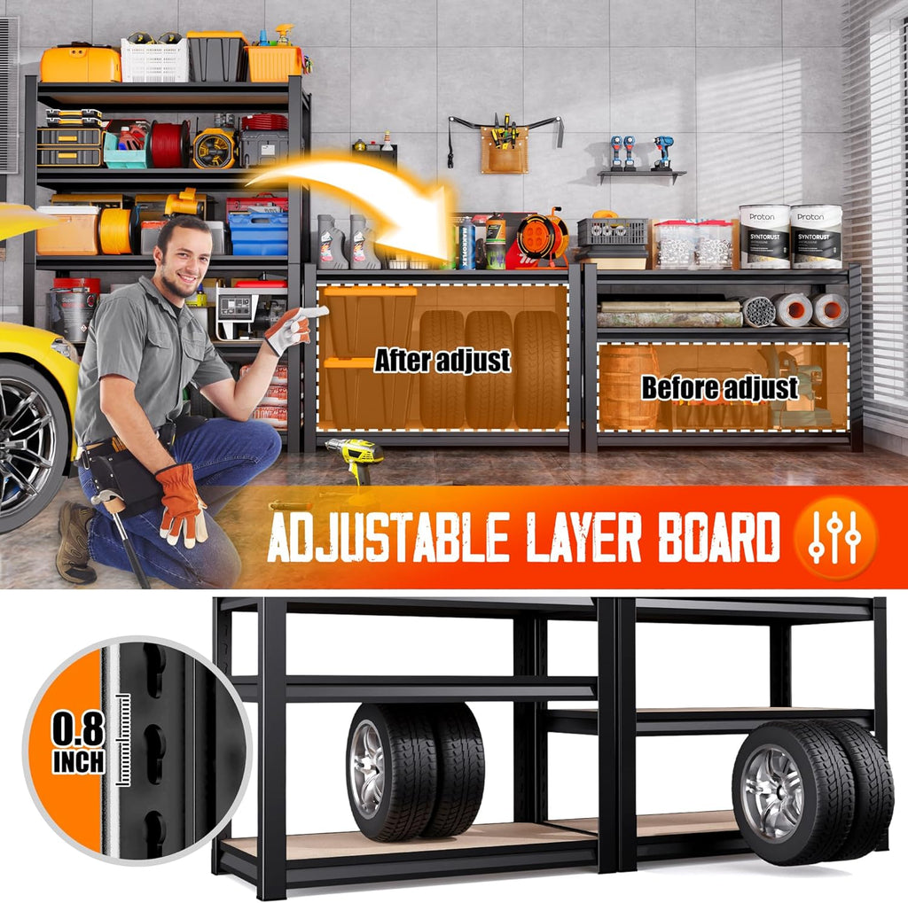 71"H-32"W-14"DGarage Shelving-5 Tier Garage Storage Shelves,Adjustable Heavy Duty Metal Shelving Unit and Storage