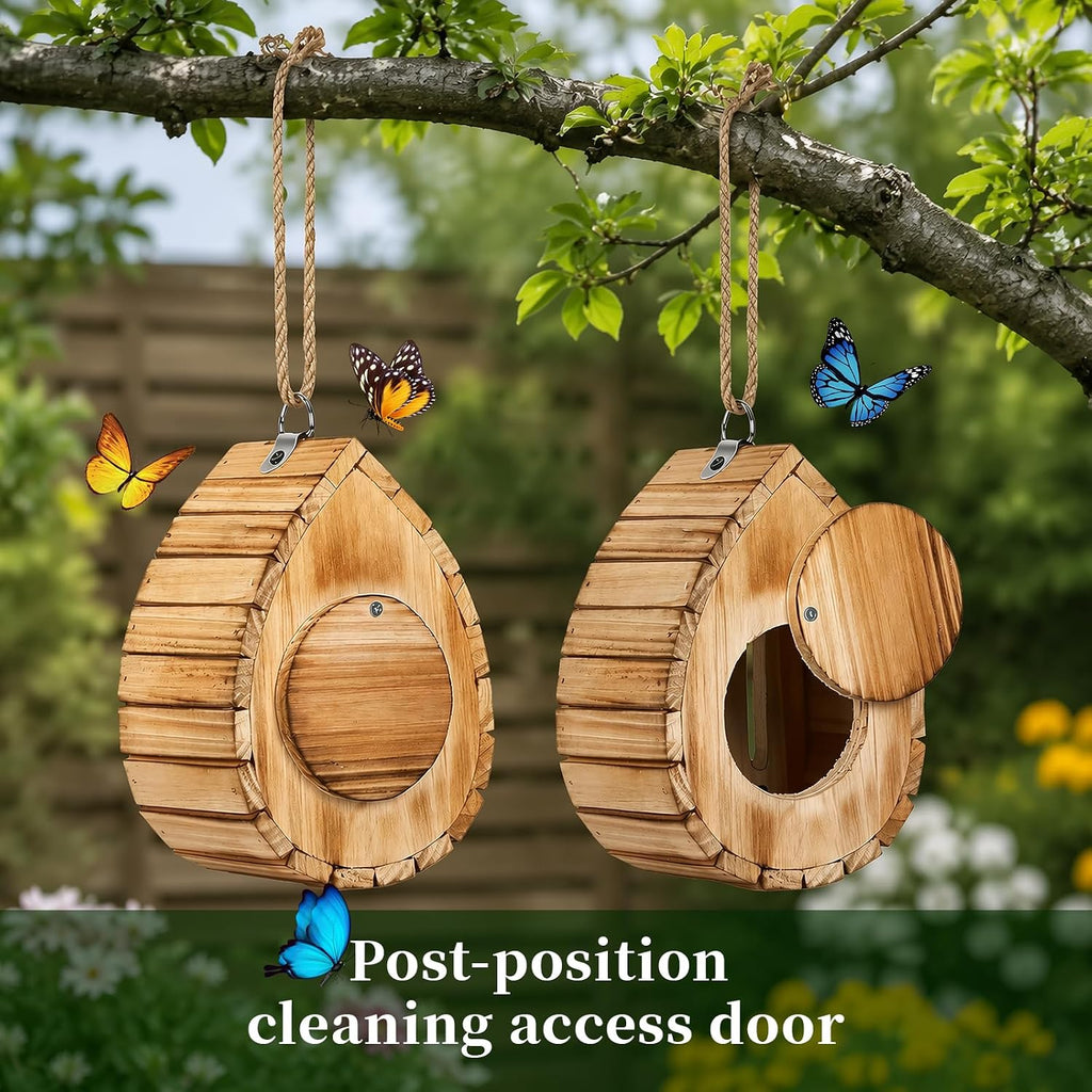 Butterfly House for Outside, Wooden Butterfly Habitat, Butterfly Feeder and Shelter, Hanging Pollinator House for