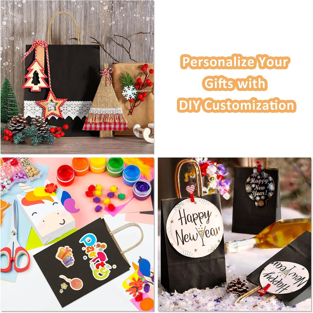 Medium Gift Bags with Handles 8x4.25x10.5 Inch Black 50 Pack Bulk
